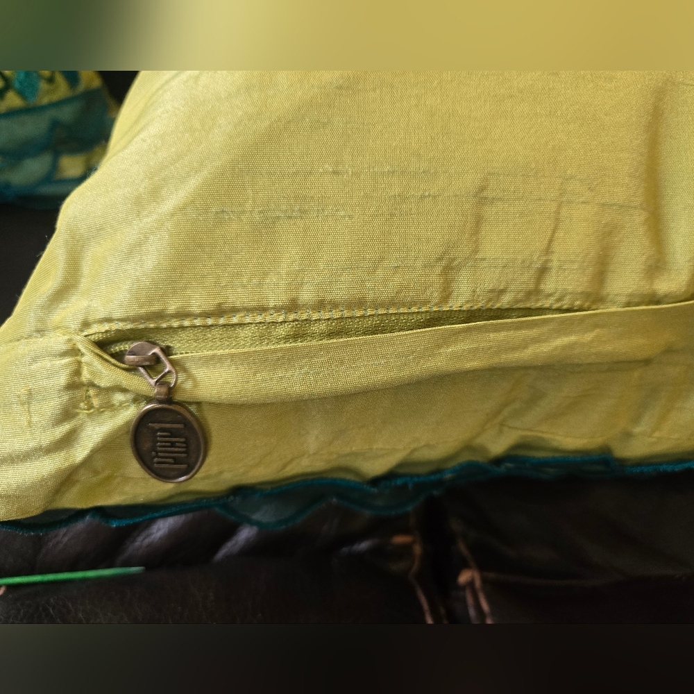 Lime Green & Teal Embroidered Decorative 2 Toss Pillow Covers - Picture 6 of 7